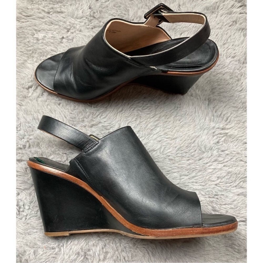 Kate spade Nilena black leather sling back wedge sandals - Picture 5 of 10
